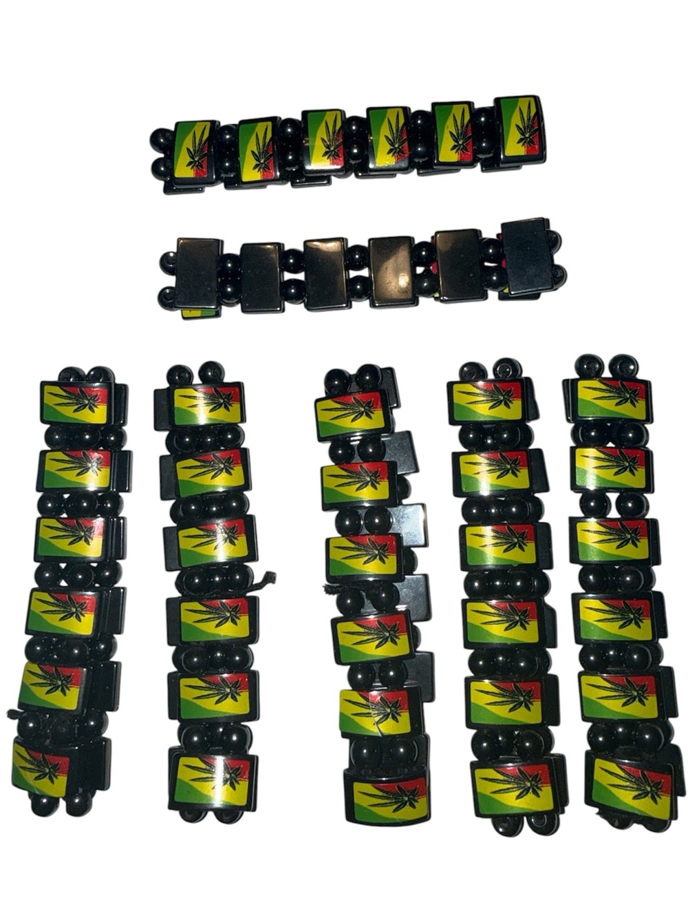 Magnetic Metal Bracelet 7 pack Rasta Cannabis Marijuana Leaf 420 Smoke Weed NEW